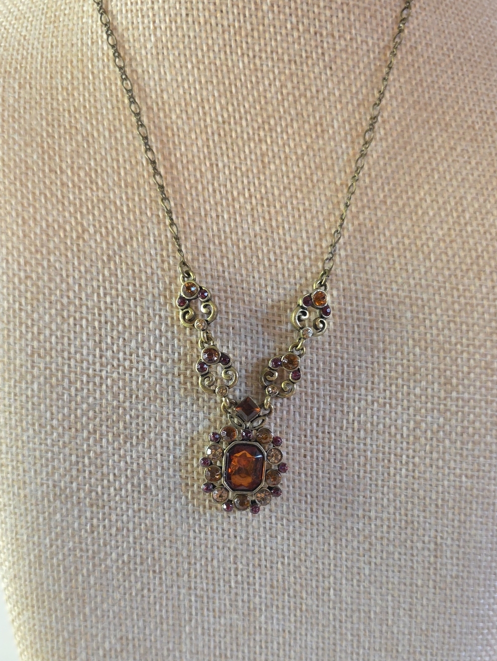 Vintage Nina Ricci for Avon NR Signed Heirloom Faux Topaz Filigree Necklace
